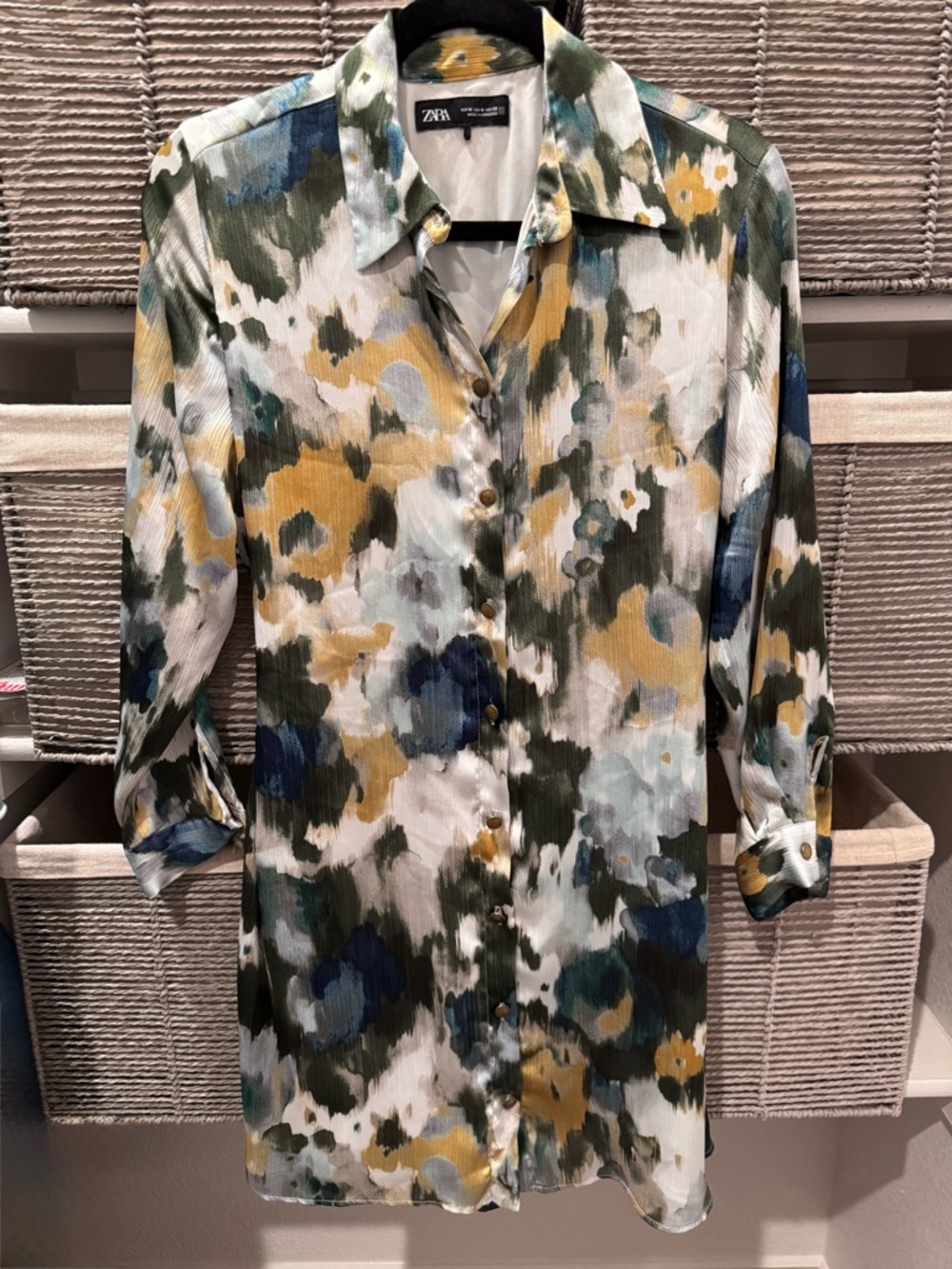 Zara Multicolor Abstract Button-Up Tunic Dress